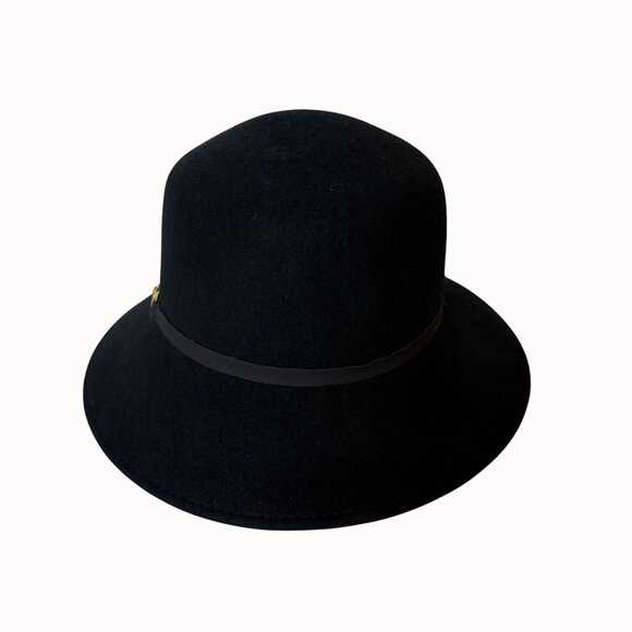 Apt 9 Black Wool Cloche Hat Gold Horsebit Detail Womens Fashion Vintage Style - Picture 4 of 16